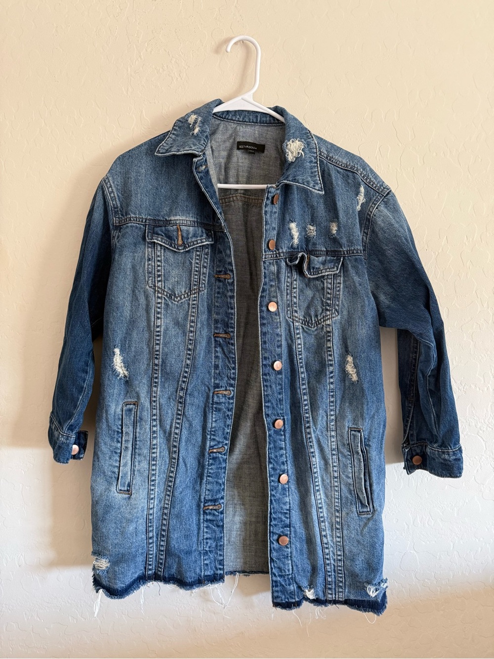Women’s See Thru Soul Distressed Blue Denim Oversized Jacket